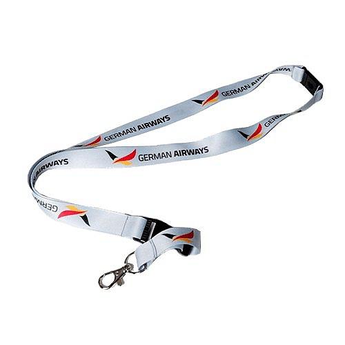 Weißes Lanyard mit German Airways-Logo und Karabinerhaken