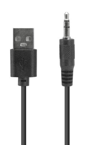 Schwarzes Kabel mit USB- und 3,5mm Klinkenstecker