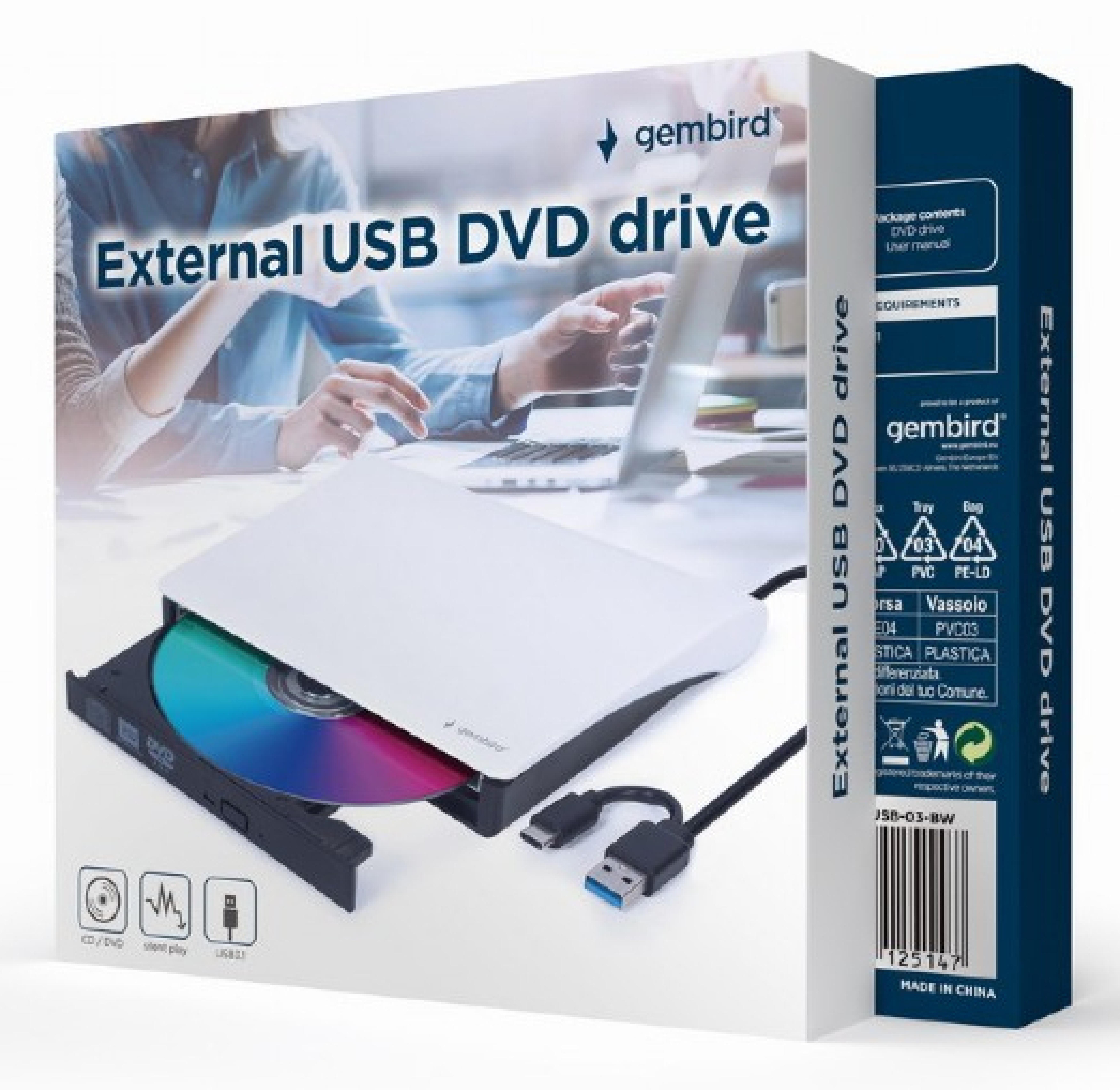 gembird DVW EXT SLIM DVD-USB-031 white USB-C&3.1 DVD8x CD24x