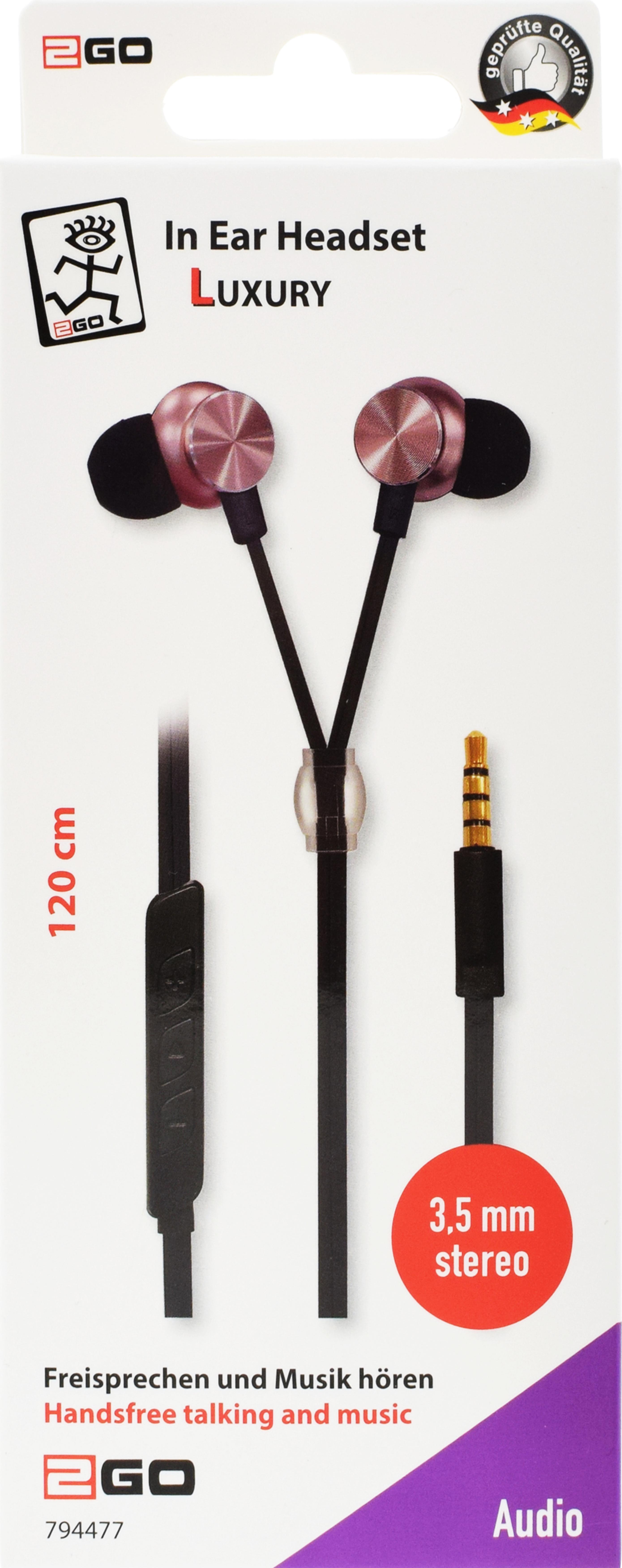 2GO In-Ear Stereo-Headset "Luxury" Zipper-Style rosÃ©