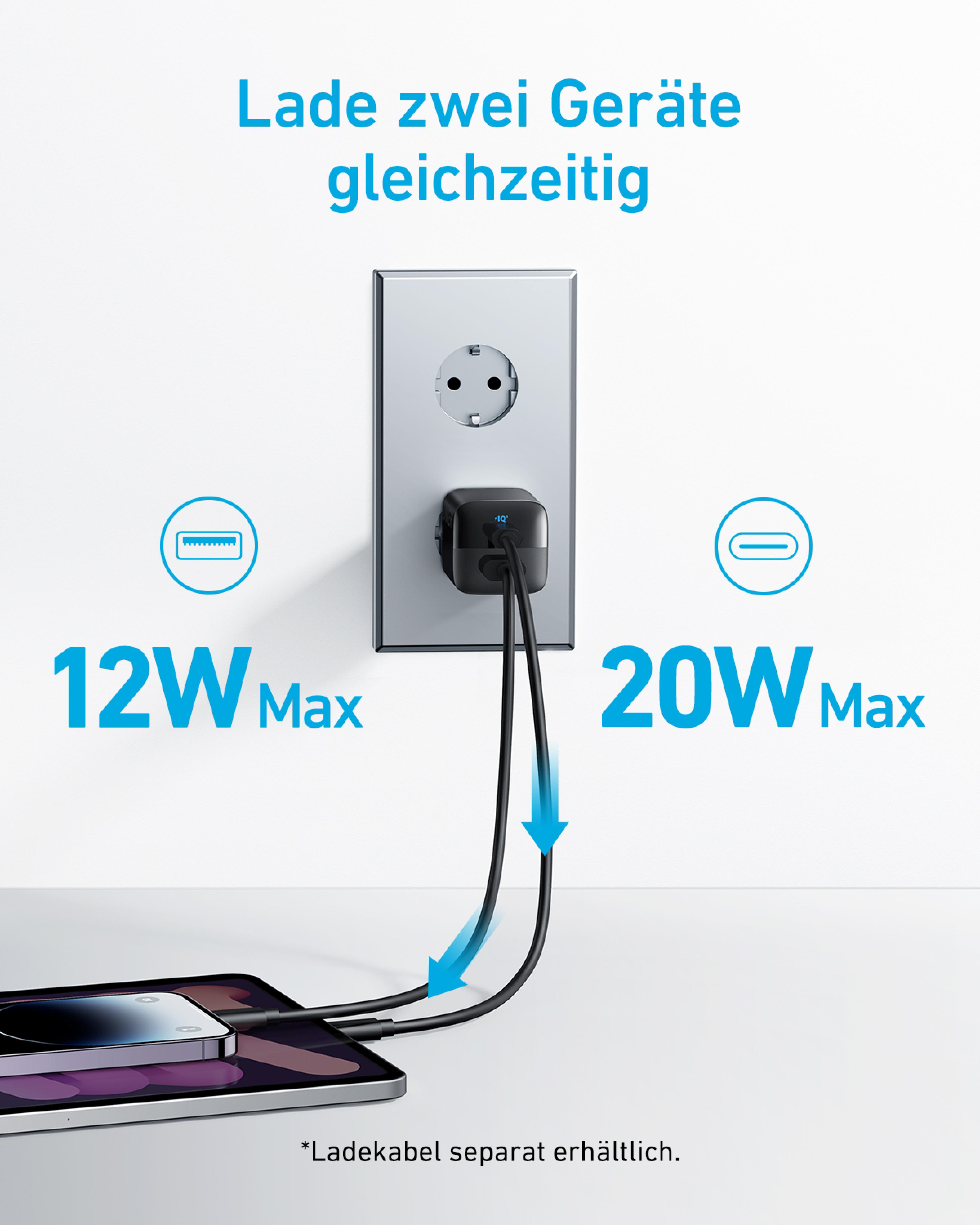 ANKER 323 Wall Charger, 2 Ports, 33W, black