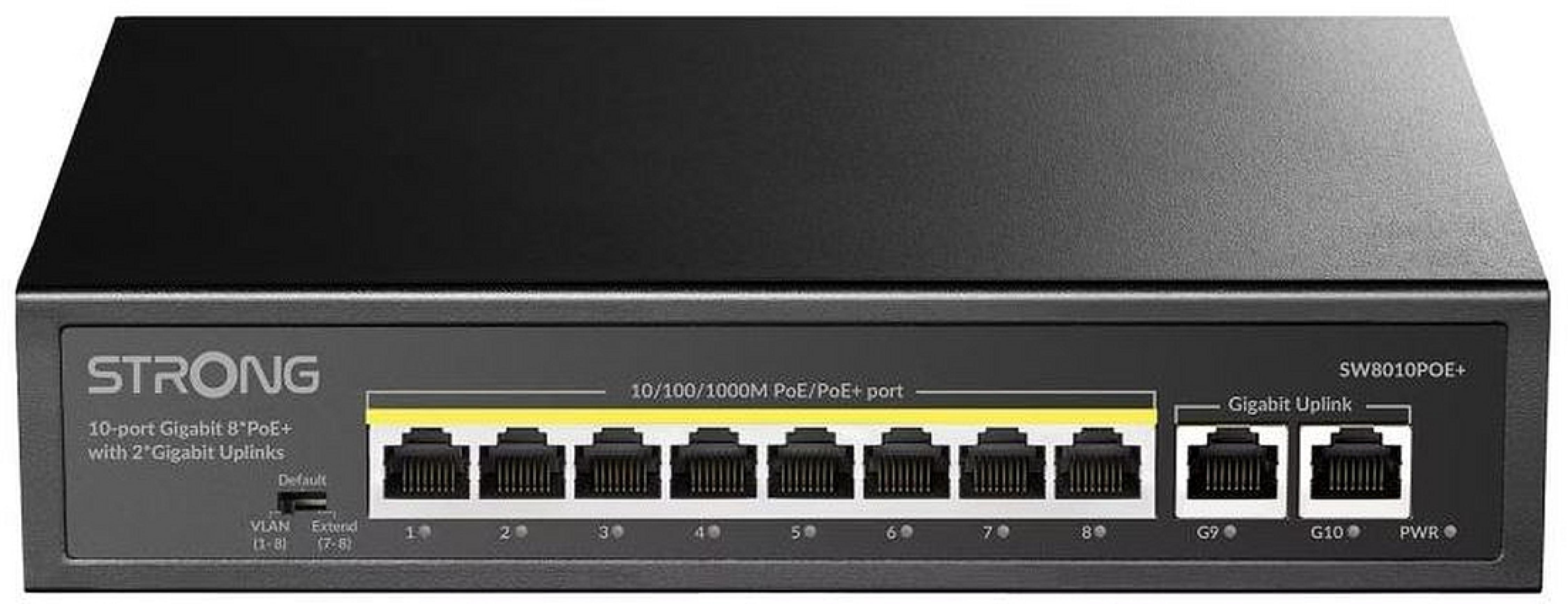 STRONG 8-Port Gigabit POE+ Switch plus 2-Port Ethernet Gigabit-Uplinks