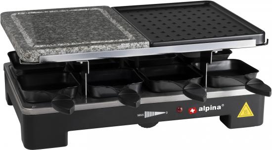 Elektrischer Raclette-Grill von Alpina mit Natursteinplatte und antihaftbeschichteten Pfännchen