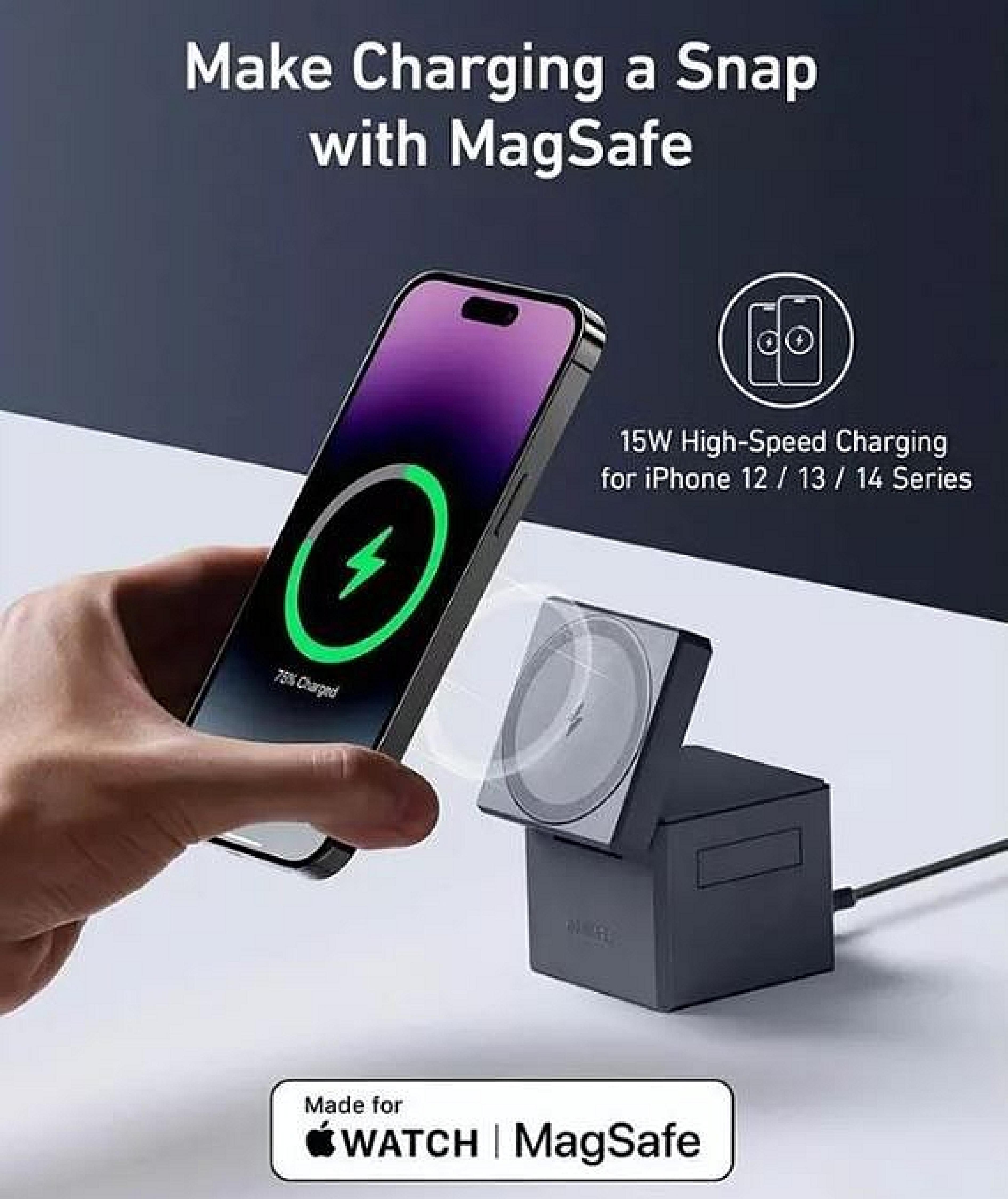 ANKER 3-in-1 Cube with MagSafe, incl. Wall Charger, incl. USB-C to USB-C cable, black